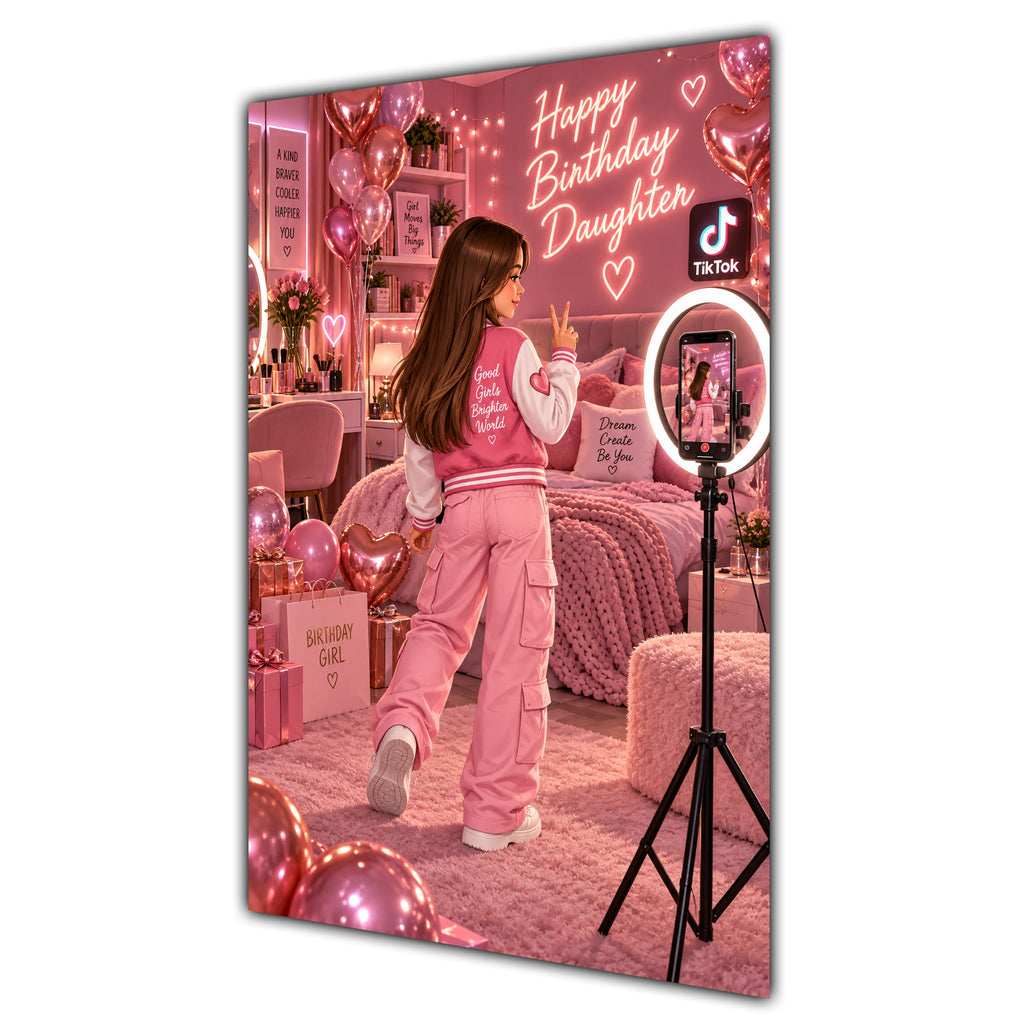 Happy Birthday Daughter Brown Hair Pink Selfie Card A5