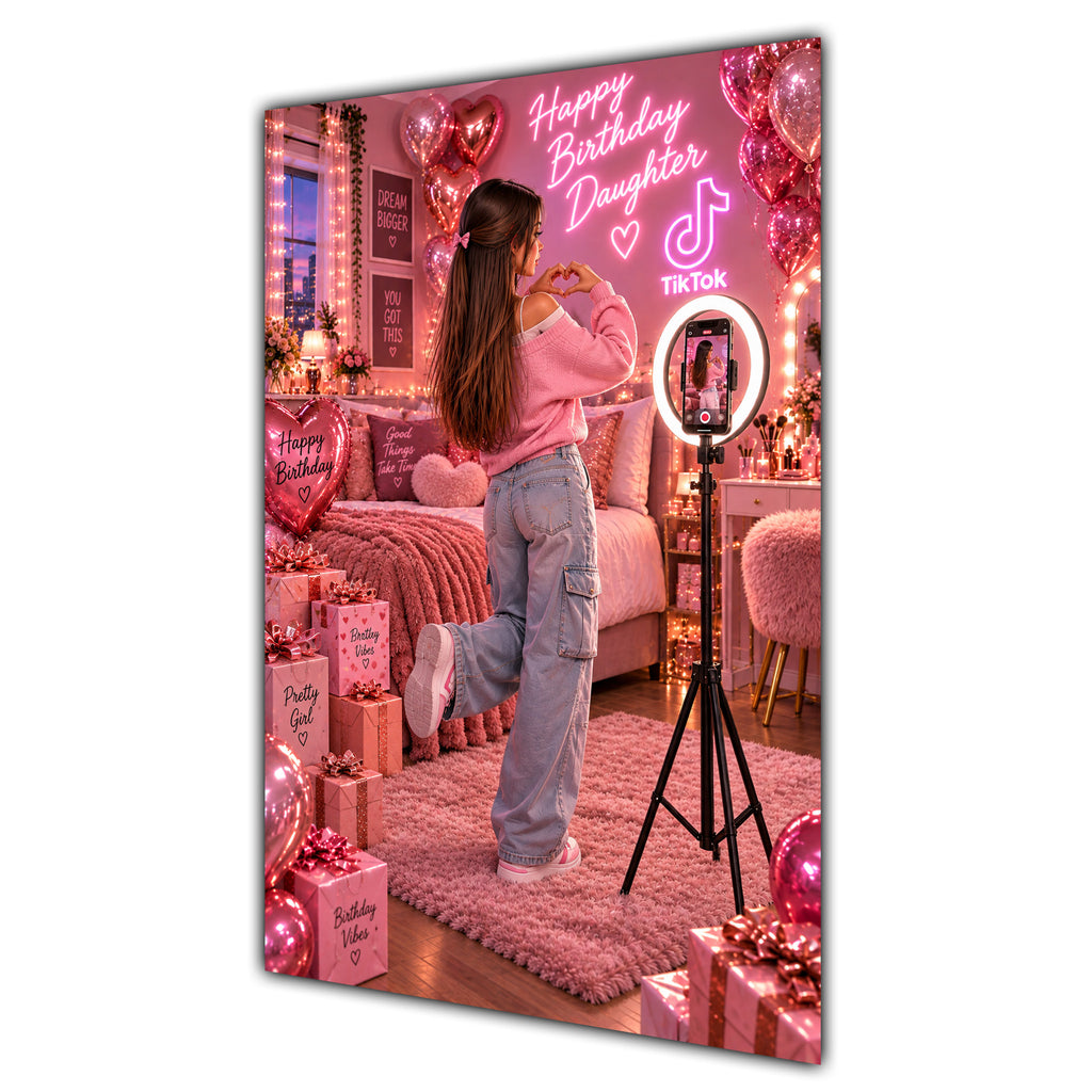 Happy Birthday Daughter Brown Hair Pink Selfie Card A5