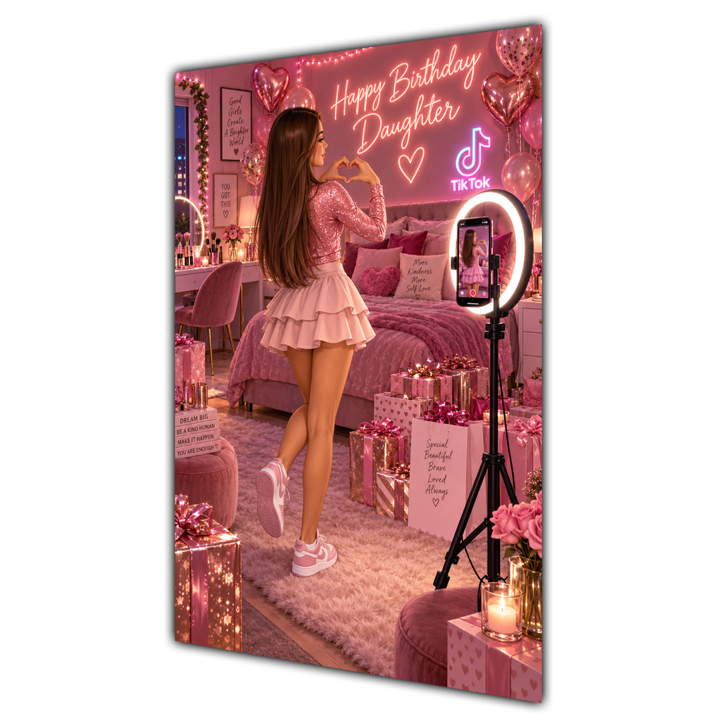 Happy Birthday Daughter Brown Hair Pink Selfie Card A5