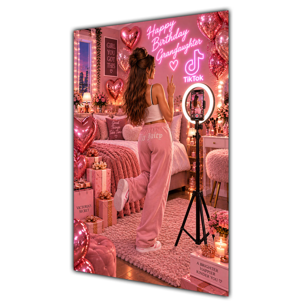 Happy Birthday Granddaughter Brown Hair Pink Selfie Card A5