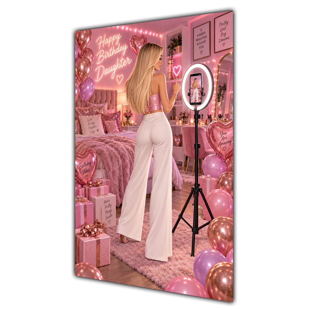 Happy Birthday Daughter Blonde Hair Pink Selfie Card A5