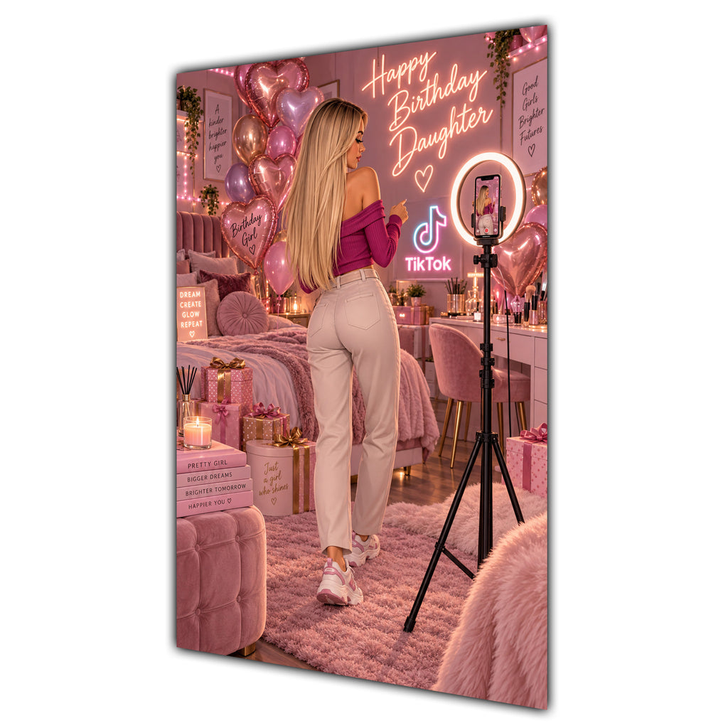 Happy Birthday Daughter Blonde Hair Pink Selfie Card A5