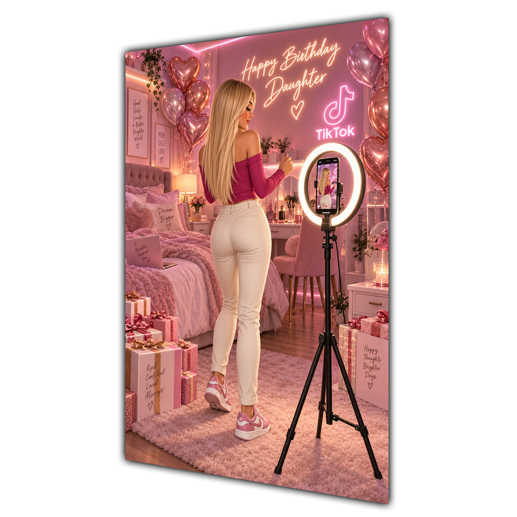 Happy Birthday Daughter Blonde Hair Pink Selfie Card A5