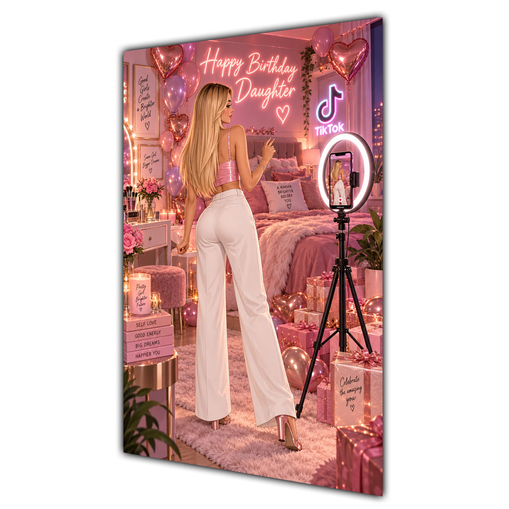 Happy Birthday Daughter Blonde Hair Pink Selfie Card A5