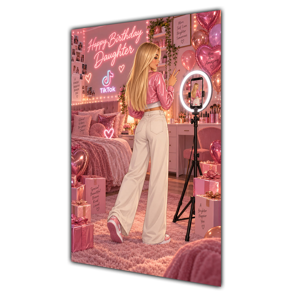 Happy Birthday Daughter Blonde Hair Pink Selfie Card A5