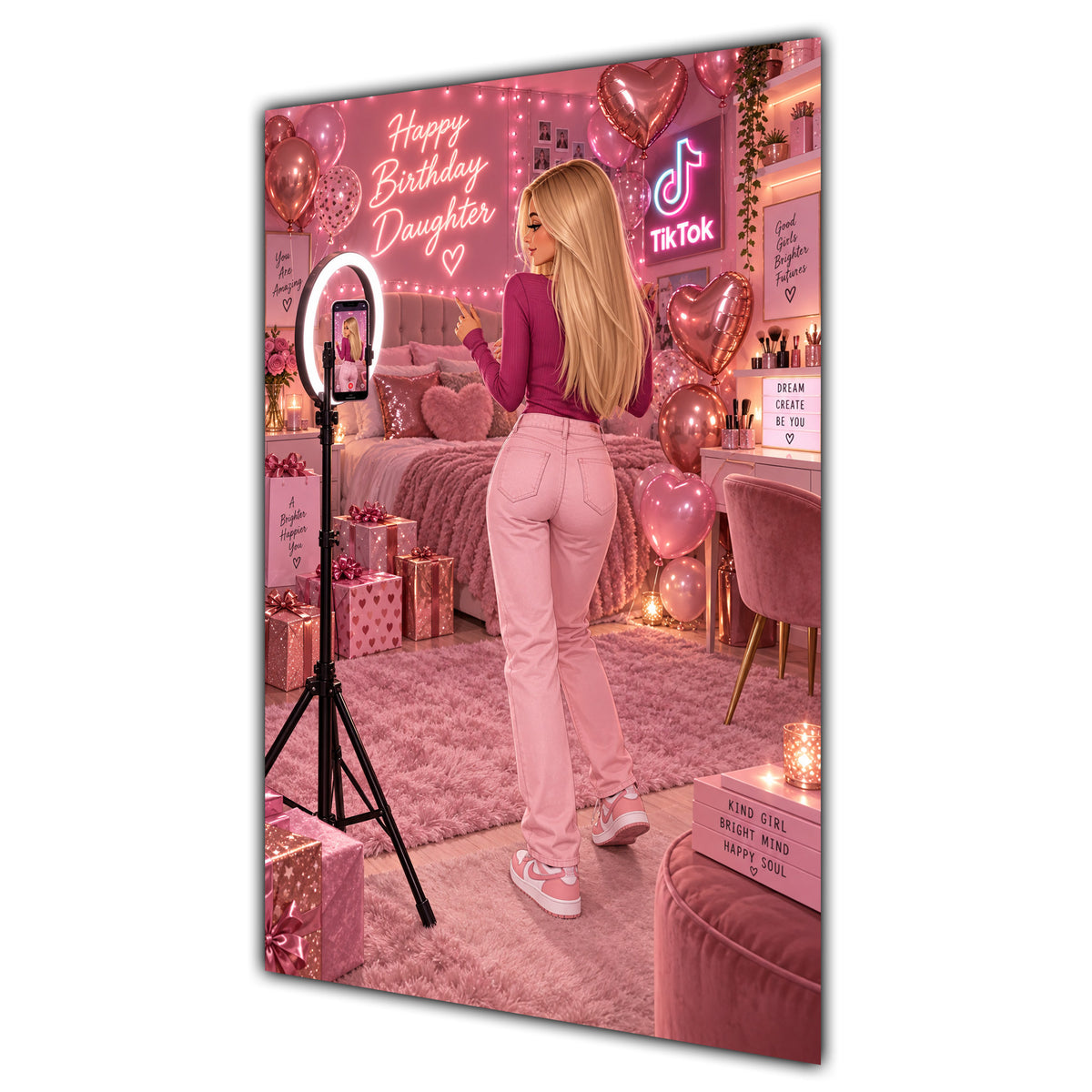 Happy Birthday Daughter Blonde Hair Pink Selfie Card A5