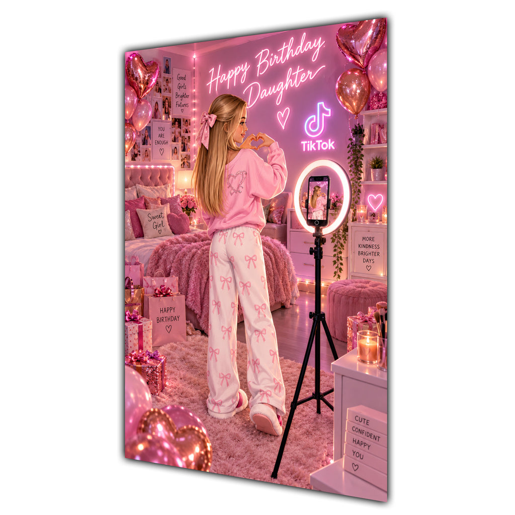 Happy Birthday Daughter Blonde Hair Pink Selfie Card A5