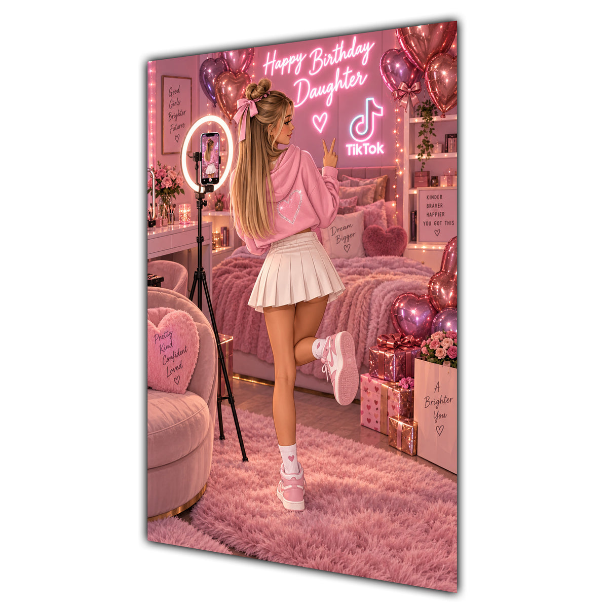 Happy Birthday Daughter Blonde Hair Pink Selfie Card A5