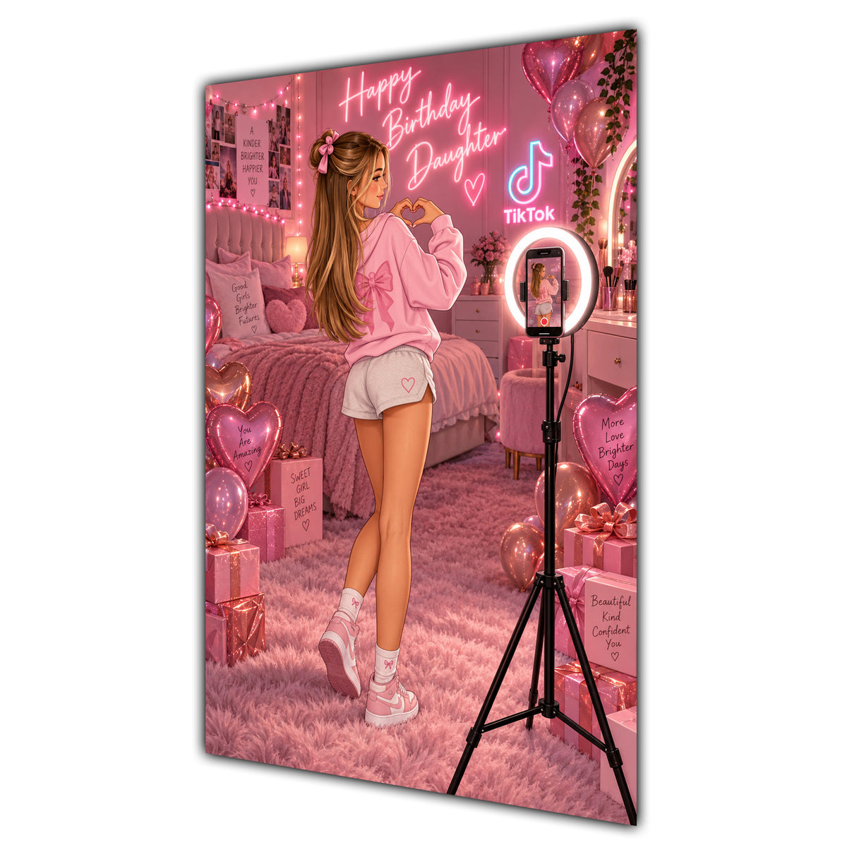 Happy Birthday Daughter Blonde Hair Pink Selfie Card A5