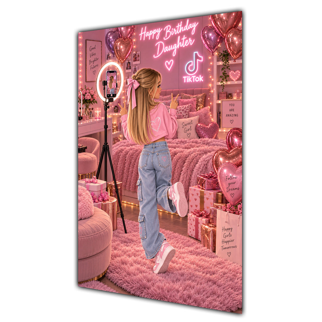 Happy Birthday Daughter Blonde Hair Pink Selfie Card A5