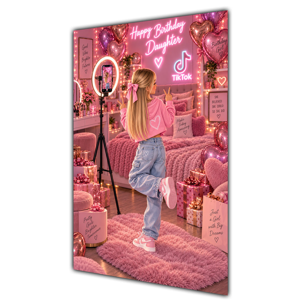 Happy Birthday Daughter Blonde Hair Pink Selfie Card A5