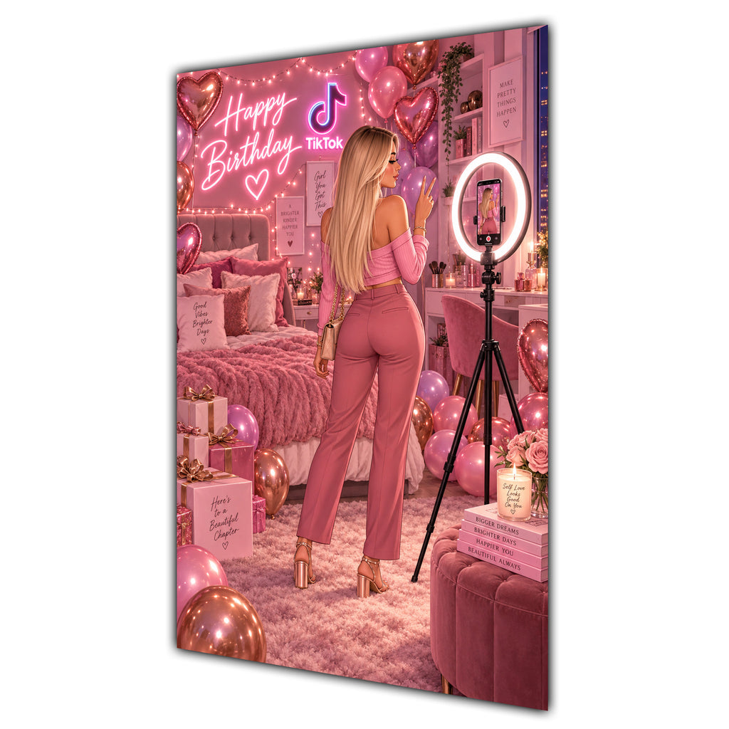 Happy Birthday Blonde Hair Pink Selfie Card A5