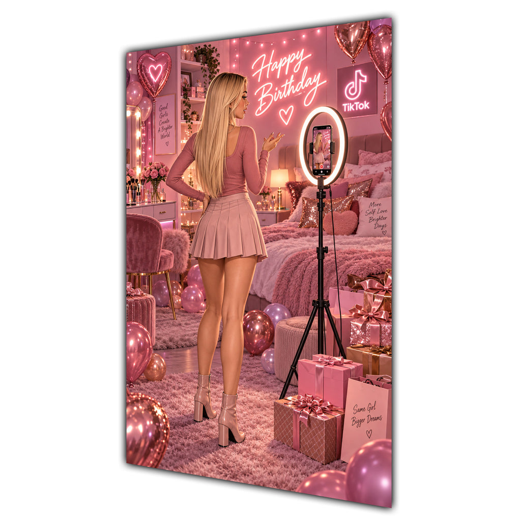 Happy Birthday Blonde Hair Pink Selfie Card A5
