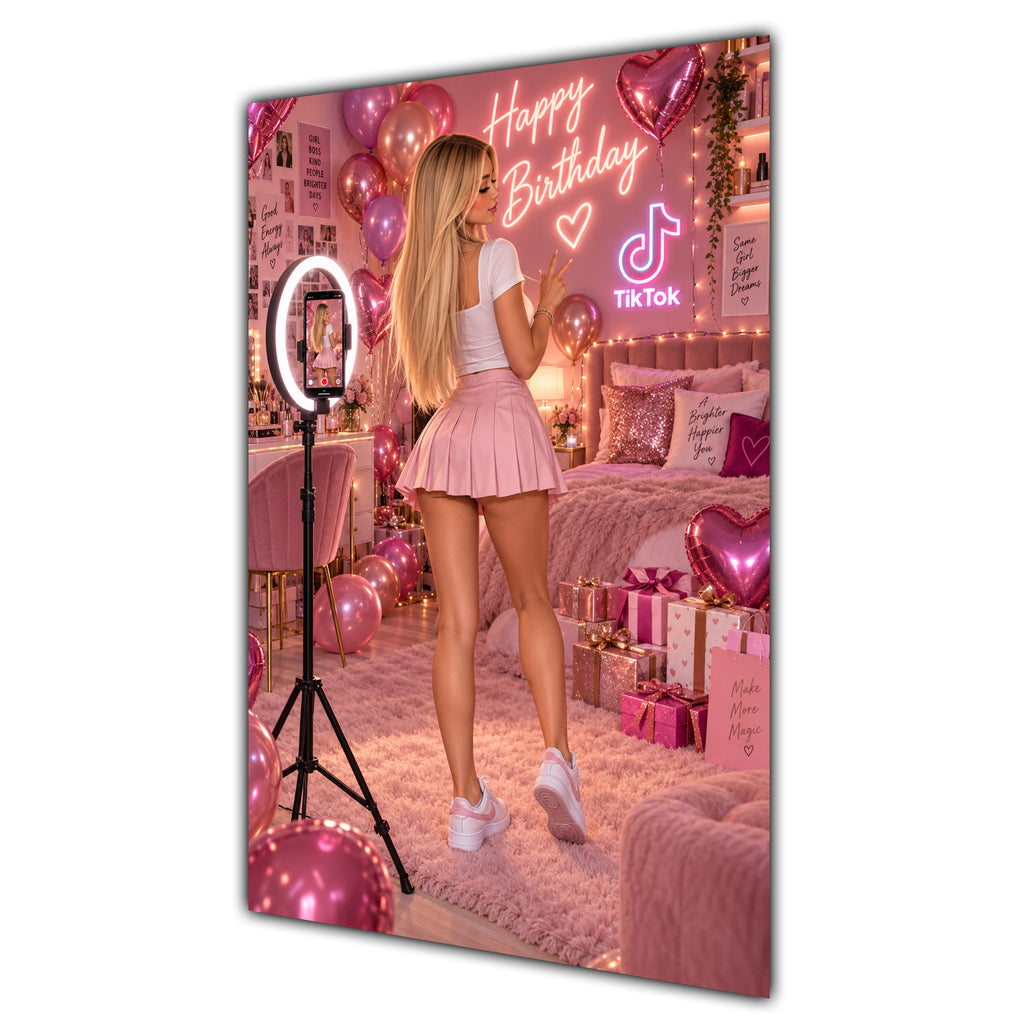 Happy Birthday Blonde Hair Pink Selfie Card A5