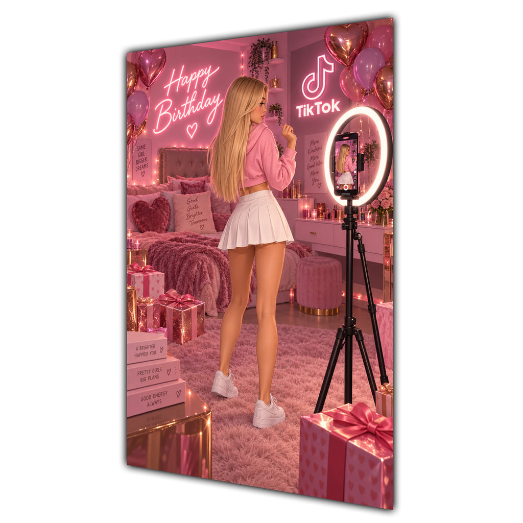 Happy Birthday Blonde Hair Pink Selfie Card A5