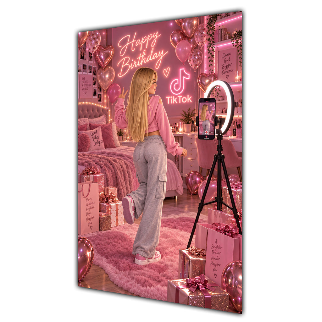 Happy Birthday Blonde Hair Pink Selfie Card A5