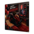 Grandson Birthday Card Gamer Red Black Desk Pizza