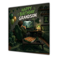 Grandson Birthday Card Gamer Green Room Pizza