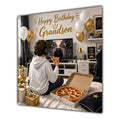 Grandson Birthday Card Gamer White Gold Room Pizza
