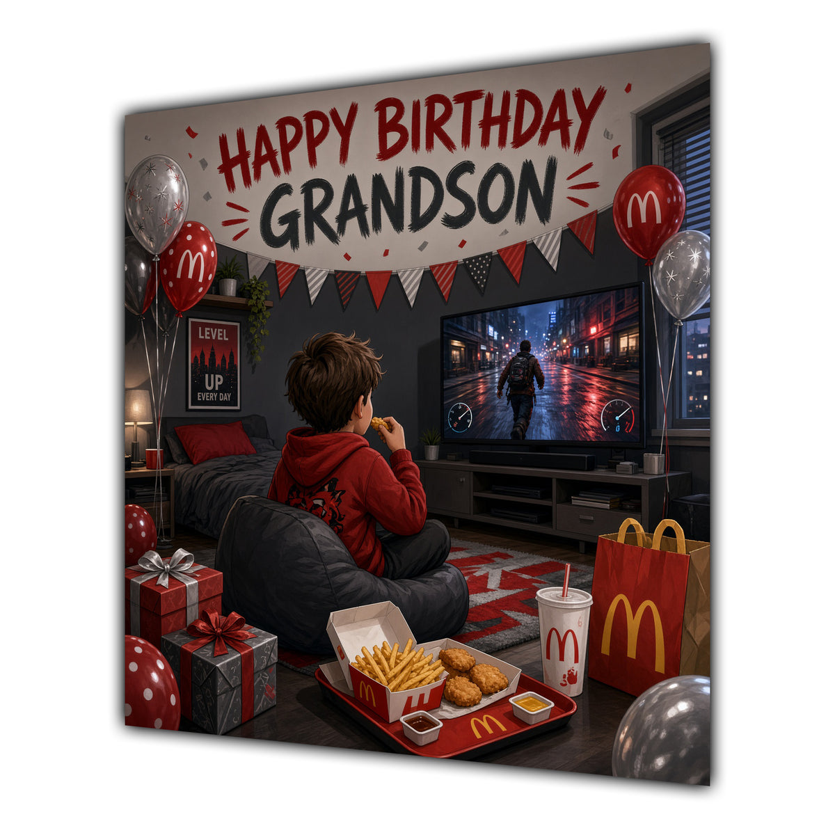 Grandson Birthday Card Gamer Red Black Room Takeaway