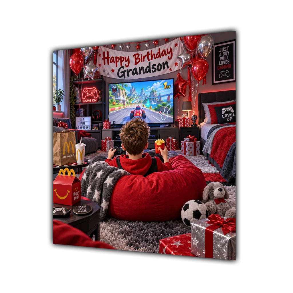 Grandson Birthday Card Gamer Red Beanbag Football