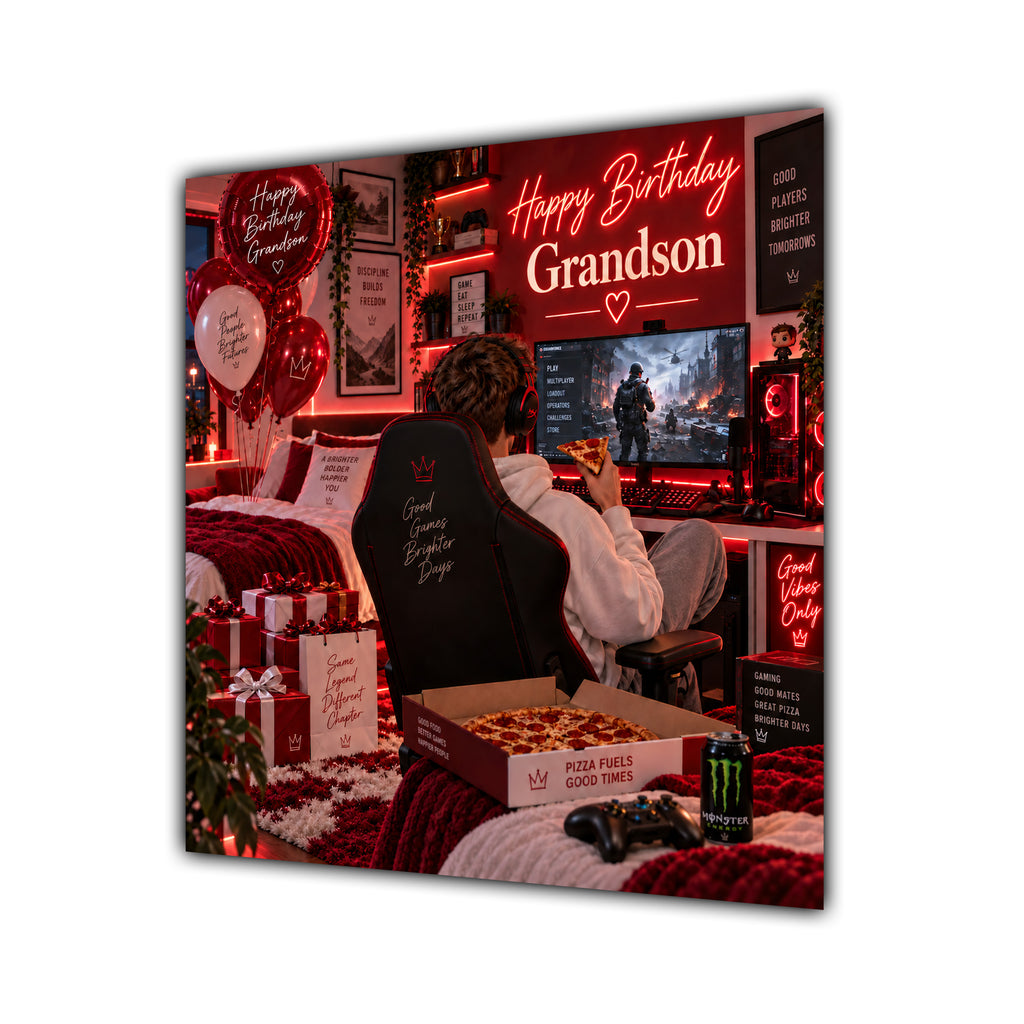 Grandson Birthday Card Gamer Red Gaming Chair