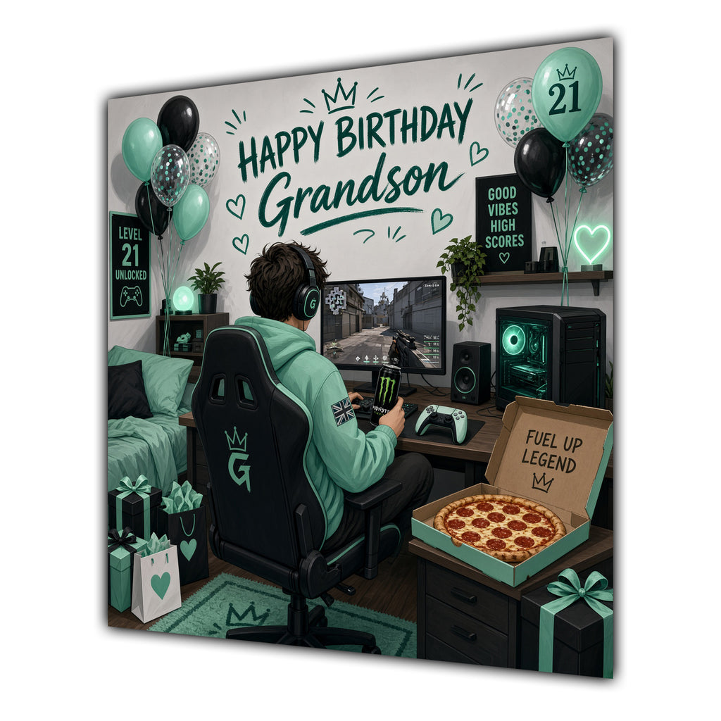 Grandson Birthday Card Gamer 21 Mint Green Room