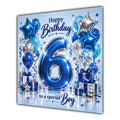 Boy 6th Birthday Card Blue Silver Balloons Stars