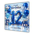 Boy 12th Birthday Card Blue Silver Balloons Stars