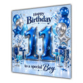 Boy 11th Birthday Card Blue Silver Balloons Stars