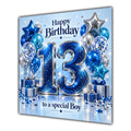 Boy 13th Birthday Card Blue Silver Balloons Stars