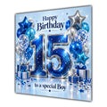 Boy 15th Birthday Card Blue Silver Balloons Stars