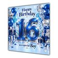 Boy 16th Birthday Card Blue Silver Balloons Stars