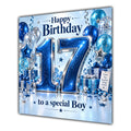 Boy 17th Birthday Card Blue Silver Balloons Stars