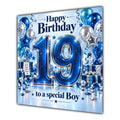 Boy 19th Birthday Card Blue Silver Balloons Stars