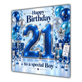 Boy 21st Birthday Card Blue Silver Balloons Stars