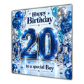 Boy 20th Birthday Card Blue Silver Balloons Stars