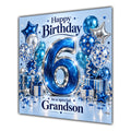 Grandson 6th Birthday Card Blue Silver Balloons Stars
