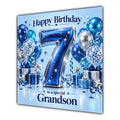Grandson 7th Birthday Card Blue Silver Balloons Stars