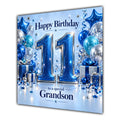 Grandson 11th Birthday Card Blue Silver Balloons Stars