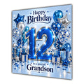 Grandson 12th Birthday Card Blue Silver Balloons Stars