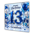 Grandson 13th Birthday Card Blue Silver Balloons Stars