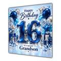 Grandson 16th Birthday Card Blue Silver Balloons Stars