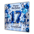 Grandson 17th Birthday Card Blue Silver Balloons Stars