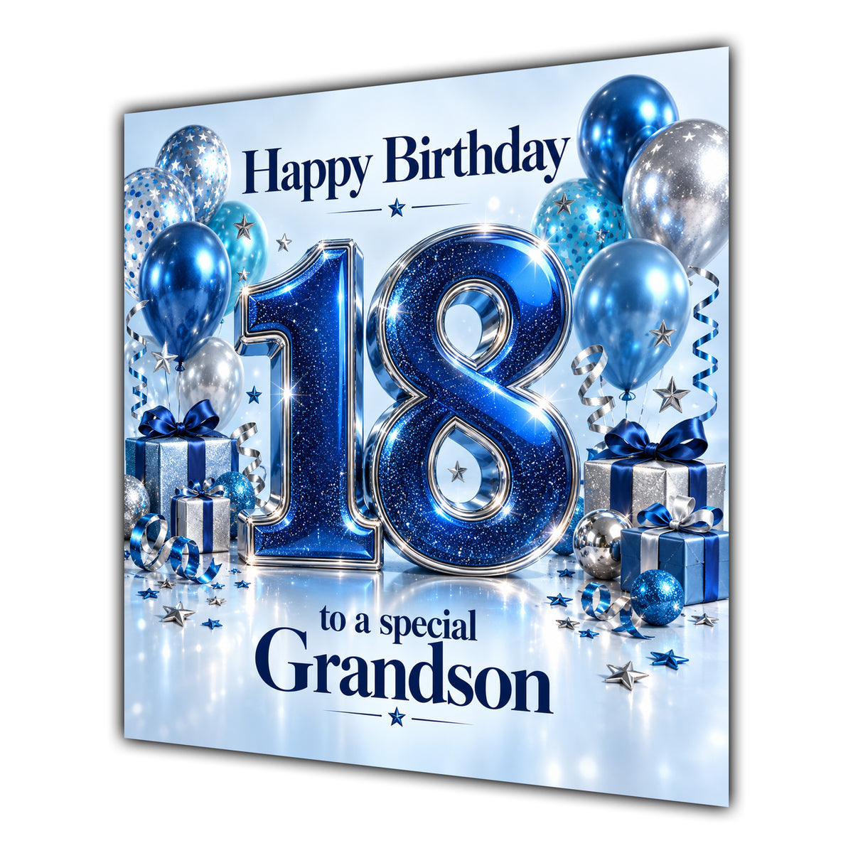Grandson 18th Birthday Card Blue Silver Balloons Stars