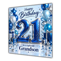 Grandson 21st Birthday Card Blue Silver Balloons Stars