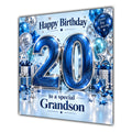 Grandson 20th Birthday Card Blue Silver Balloons Stars