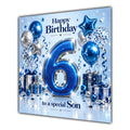 Son 6th Birthday Card Blue Silver Balloons Stars