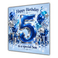 Son 5th Birthday Card Blue Silver Balloons Stars