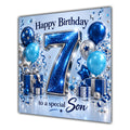 Son 7th Birthday Card Blue Silver Balloons Stars